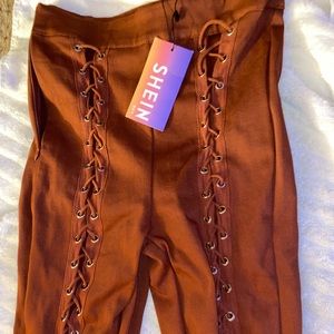 SHEIN lace up orange pants
